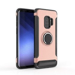 Galaxy S9+ (Plus) 360 Rotating Ring Stand Hybrid Case with Metal Plate (Rose Gold)